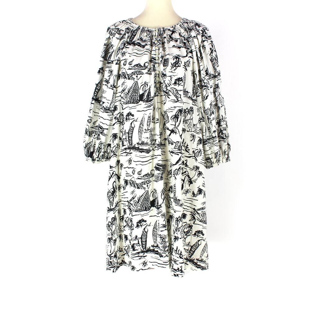 The Great. Derby Getaway Patterned Dress Black Ivory Oversized Shift Cotton Sz M